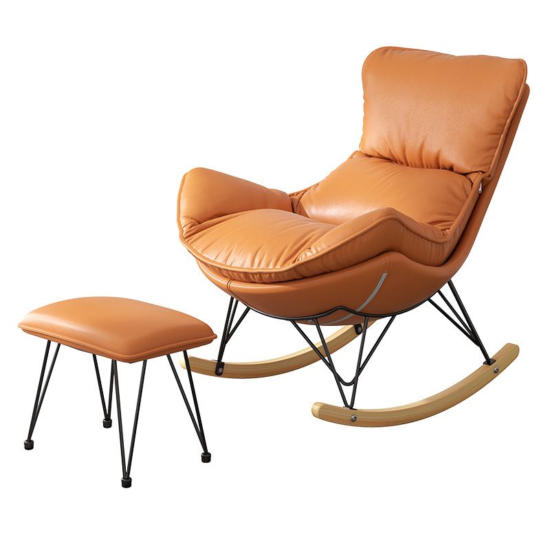 Modern Rocker Upholstered Tufted Cushions Wingback Glider with Dark Leg