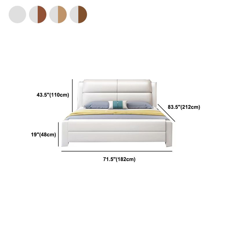 Modern Solid Color Wood Panel Standard Bed, Rectangular Headboard Bed