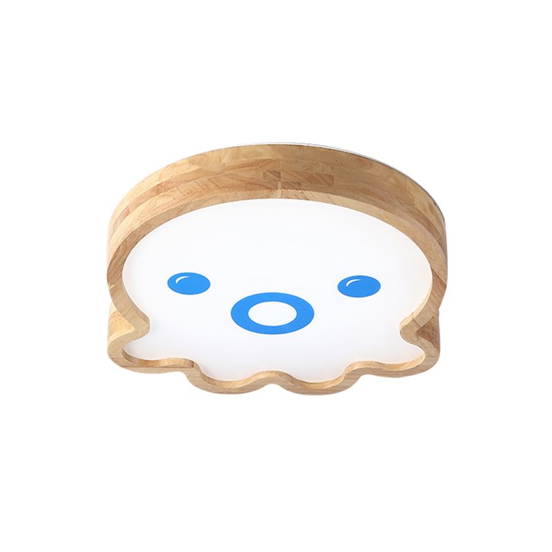 Little Octopus Shaped Flushmount Lamp Cartoon Wood LED White Flush Mount Lighting in Warm/White Light