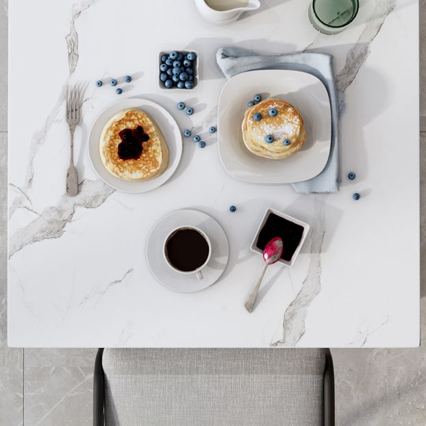 Metal Industrial Square Dining Table Sintered Stone Top Table with Black Pedestal