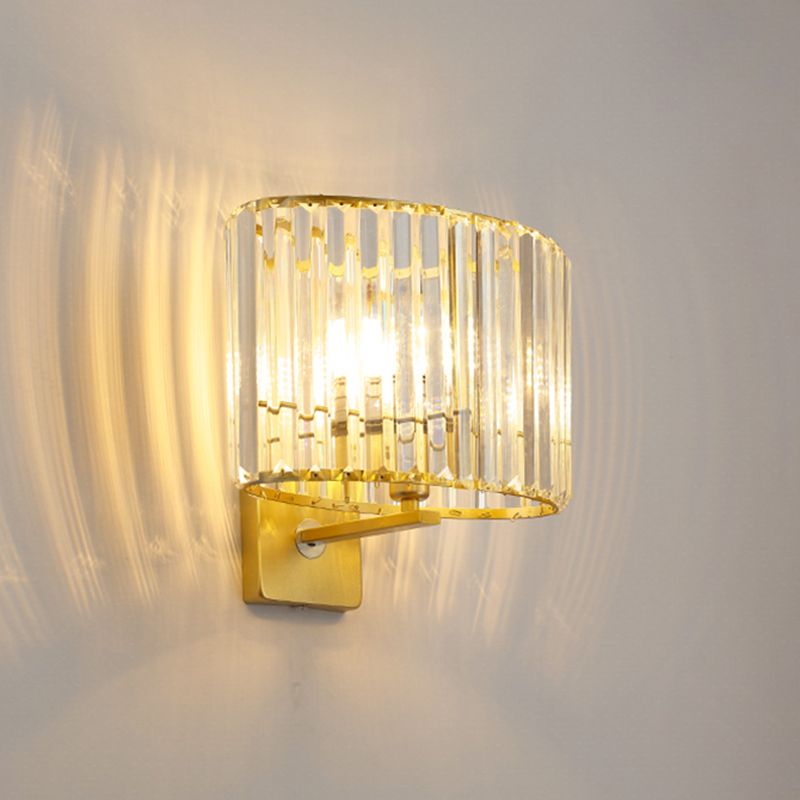 Gold Metal Modern Wall Sconce Geometric Shape Wall Light with Crystal Shade for Bedroom