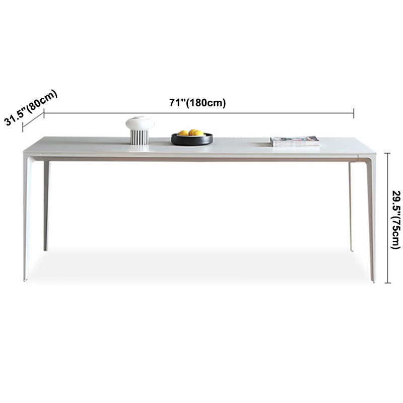 Table à manger rectangulaire contemporaine en métal blanc table de pierre fritrée avec des jambes métalliques