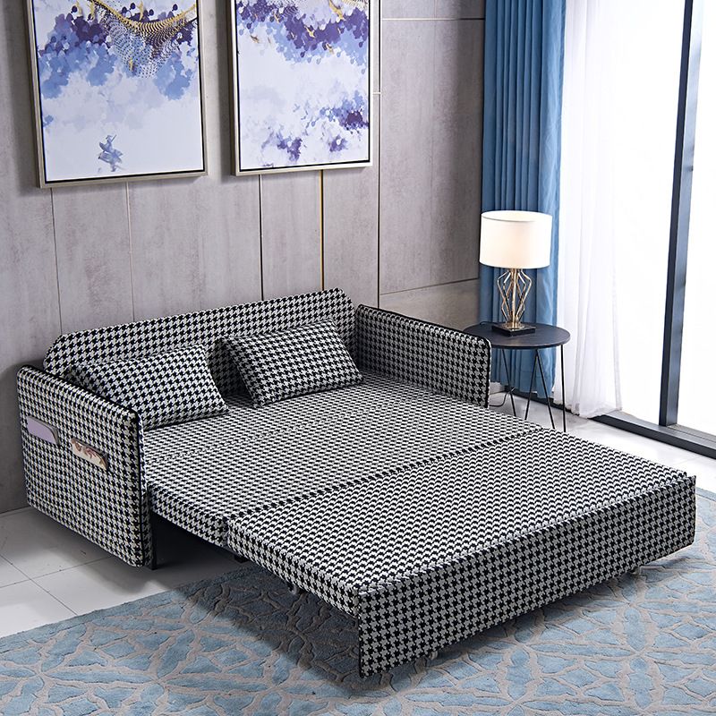 30.70" Wide Linen Convertible Sofa Storage Sleeper Sofa Bed in Black and White