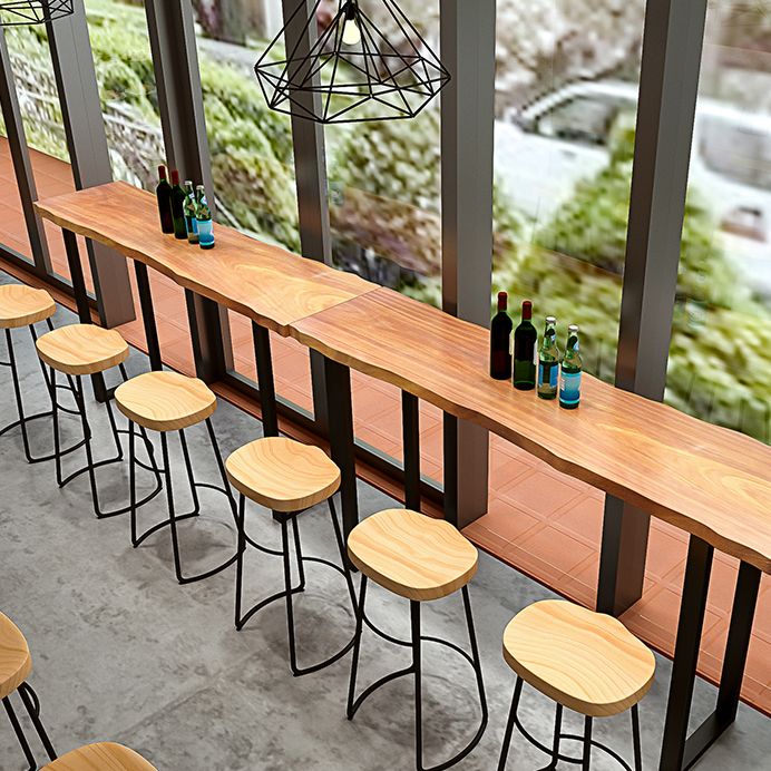 Industrial Natural Bistro Dining Table Rectangle Solid Wood Indoor Bar Dining Table