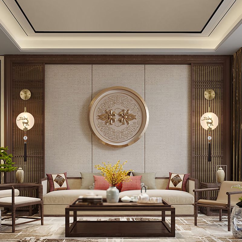 Contemporary White Shade Wall Sconce Lighting Glass Shade Wall Lamp for Living Room