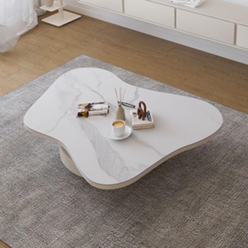 13"H Contemporary Coffee Table White Coffee Cocktail Table with Drawer