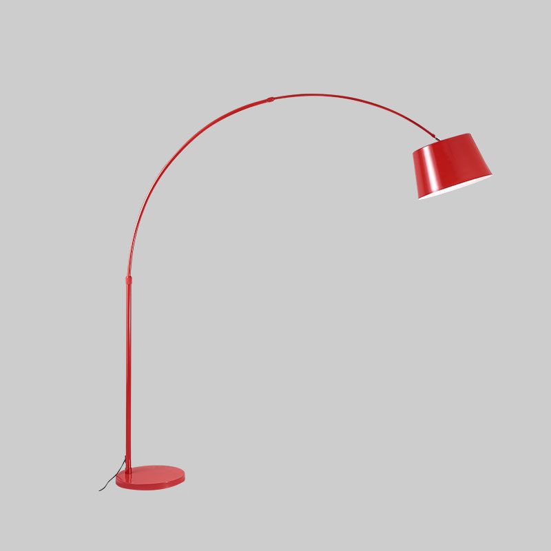 Fishing Rod Floor Reading Light Modern Metal 1-Light Living Room Floor Light with Drum Shade