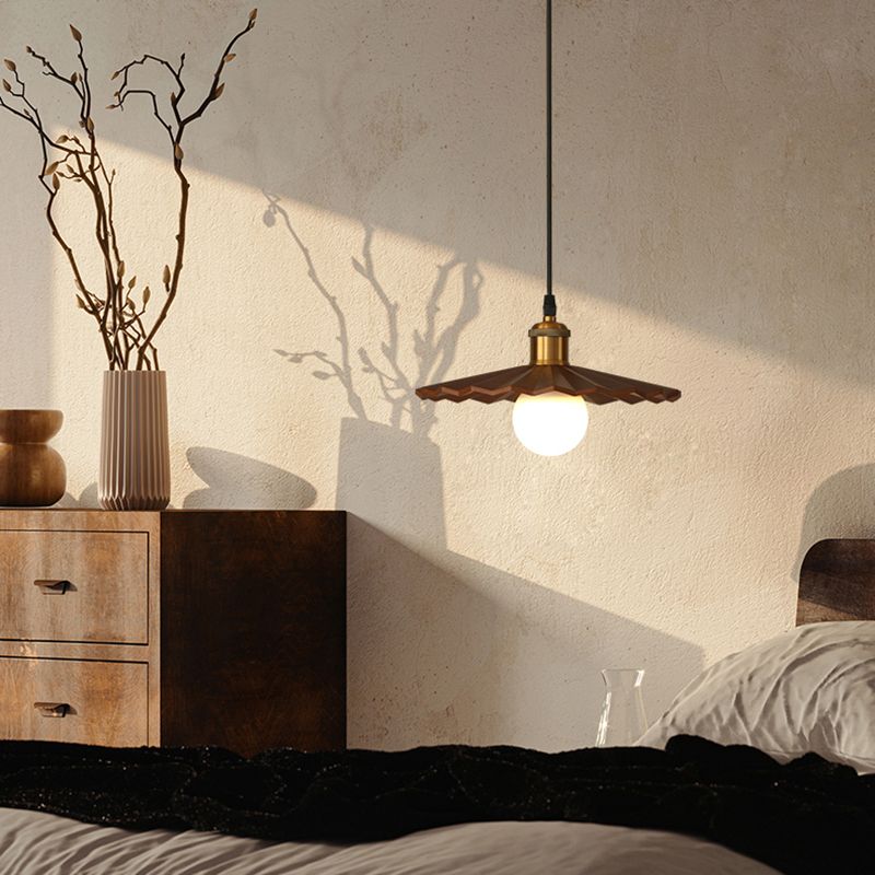 Pot Cover Shade Hanging Lighting Modern Style Solid Wood 1 Light Pendant Lamp