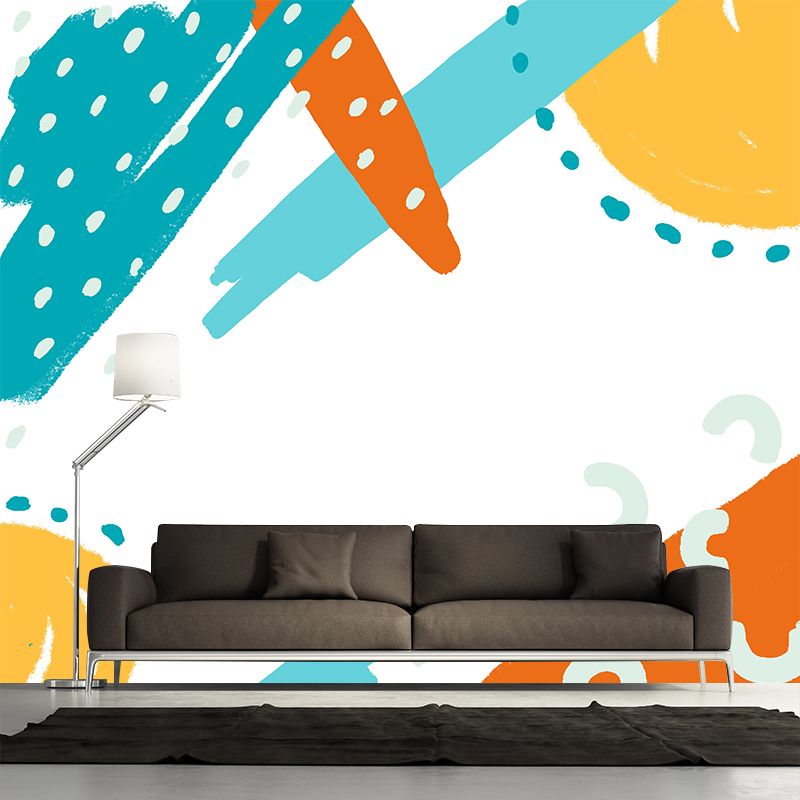 Novelty Sun Drawing Wallpaper Mural for Kids Room Personalized Wall Art in Orange-Blue