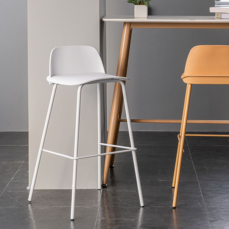 Rectangular Modern Plastic Bar Stool Backrest Footrest Counter Stool with Iron Legs