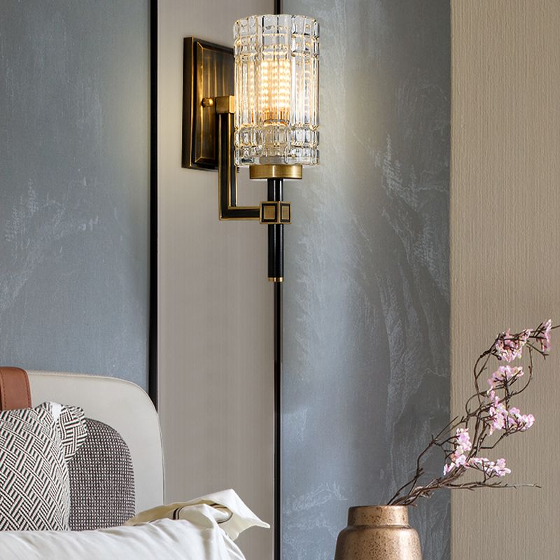 Modern Style Cylinder Shape Wall Light Crystal 1 Light Sconces for Living Room