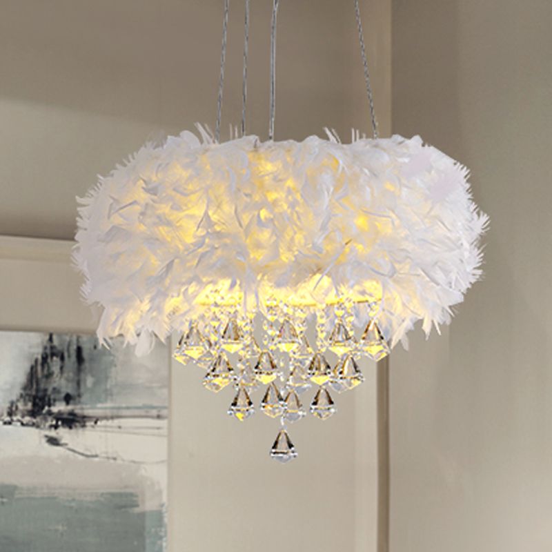 Drum Esszimmer hängende hängende leichte Feder romantische Suspension Licht mit Kristall -Deco in Weiß
