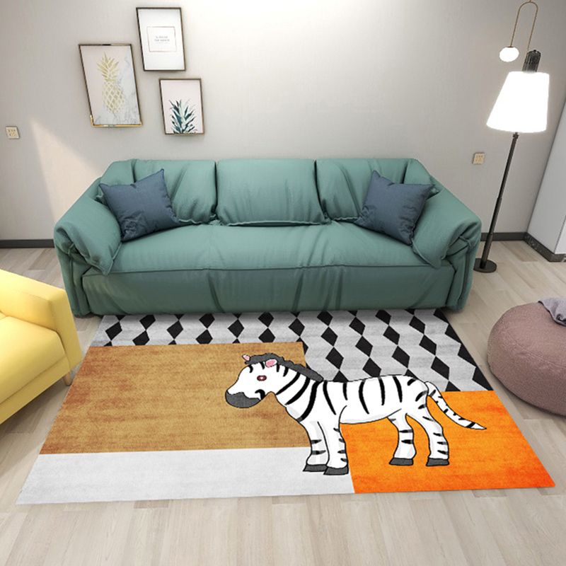 Minimalistischer Indoor-Teppich mit Tiermuster, farbenfroher, zeitgenössischer Teppich, waschbarer Wohnzimmerteppich aus Polyester