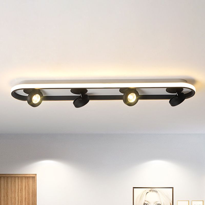 Rectangular Flush Lighting Modern Acrylic 4/6/8 Lights Black Flush Ceiling Lamp in Warm/White Light for Living Room