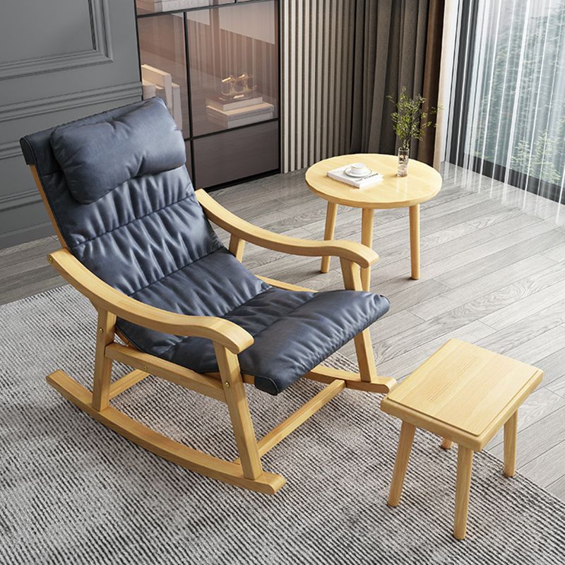 Creative Indoor Rocking Chair Faux Leather Rocker Chair with Wooden Legs