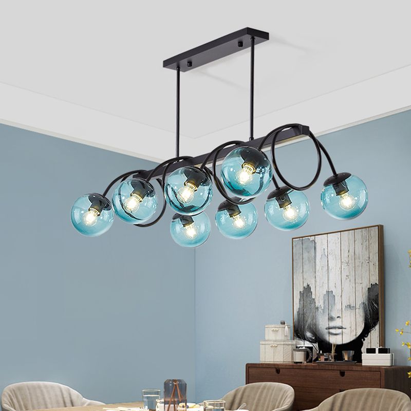Modern Sphere Island Light Glass Dining Room Suspended Lighting Fixture in Black
