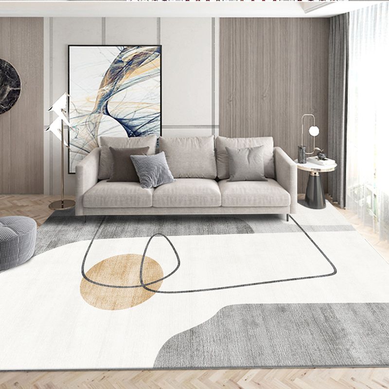 Apricot Modern Rug Geometric Pattern Polyester Area Rug Non-Slip Backing Rug for Home Decor