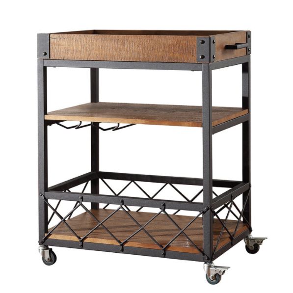 31.50" High Rolling Traditional Kitchen Trolley Wooden Kitchen Trolley for Dining Room