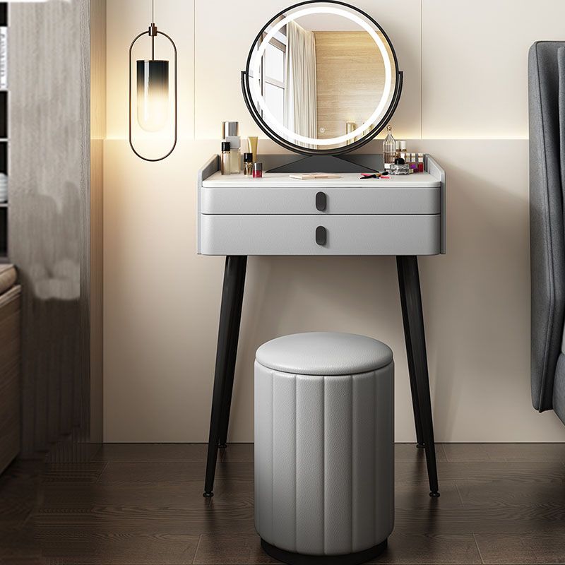 Luxurious Vanity 2 Storage Drawers with Padded Stool Stone Top Dresser