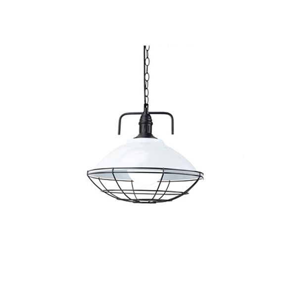 11 "/14" Dia 1 Light Dome Hanging Lampada industriale Servo in metallo nero/blu Accensione con gabbia a filo per interno
