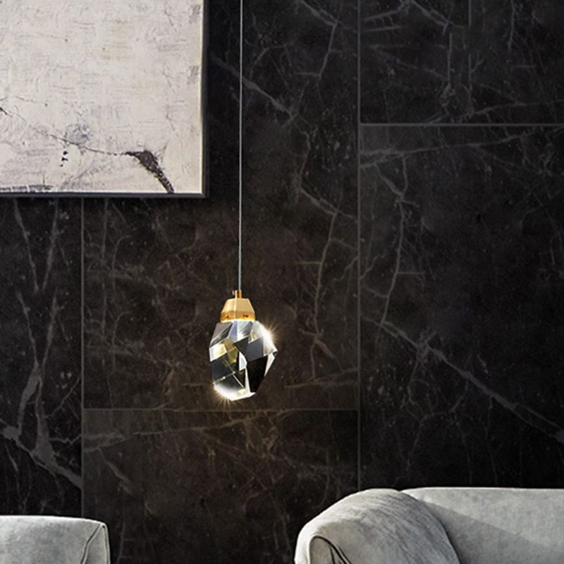 Lampada a pendente a forma di pietra di cristallo Stile contemporaneo in stile ciondolo di illuminazione in oro