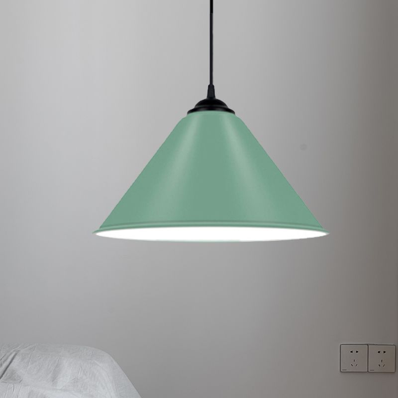 Luz colgante de cono de metal moderno 1 luz colgante de color rosa/amarillo/verde, 12 "/14"/16 "Dia
