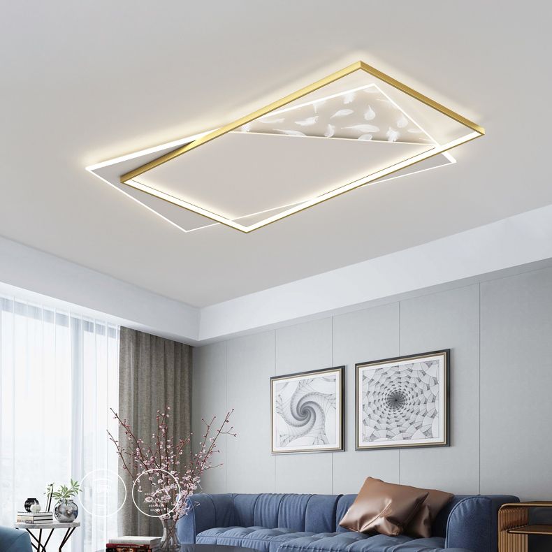 Rectangle Flush Mount Light Feather Pattern LED Ceiling Lamp for Living Room Dinning Room