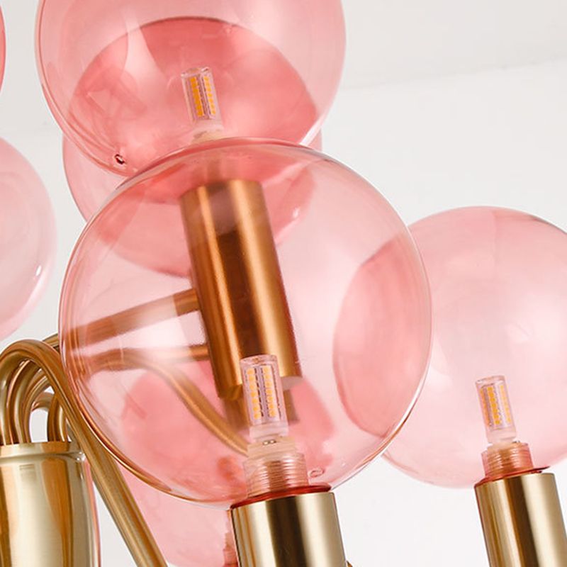 Glass Gold Pendant Light in Modern Luxury Style Wrought Iron Globe Chandelier for Dining Room