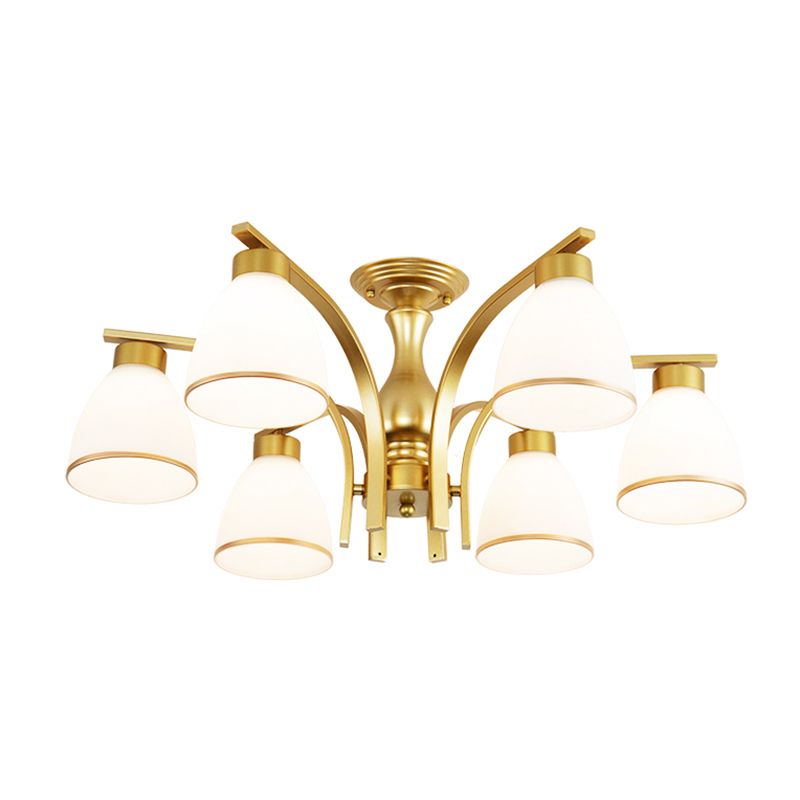 Schattierte Creme Glas Semi Flush Licht Rustikales Wohnzimmer Bündig Mount Ceiling Chandelier