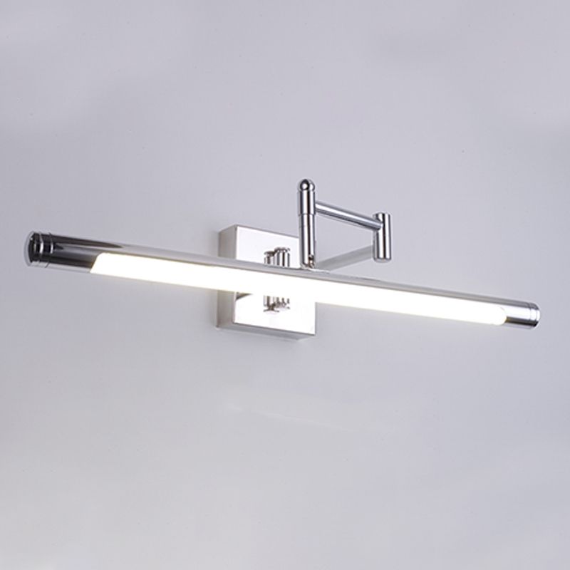 1-Light Linear Mirror Wall Lighting Modern Style Metal Wall Mounted Light in Silver