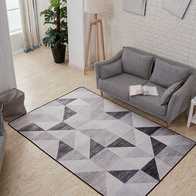 Modernist Geometric Pattern Rug Grey and Blue Polyester Rug Non-Slip Backing Washable Pet Friendly Carpet for Home