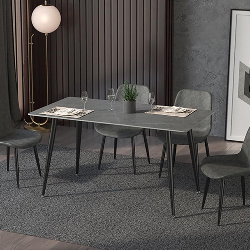 Mesa de comedor de rectángulo industrial de metal Mesa de piedra sinterizada con piernas