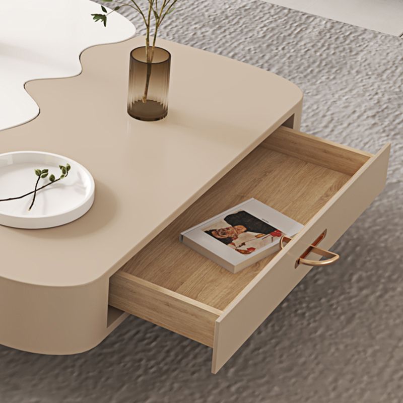 Abstract Coffee Cocktail Table with Storage White Wooden Modern