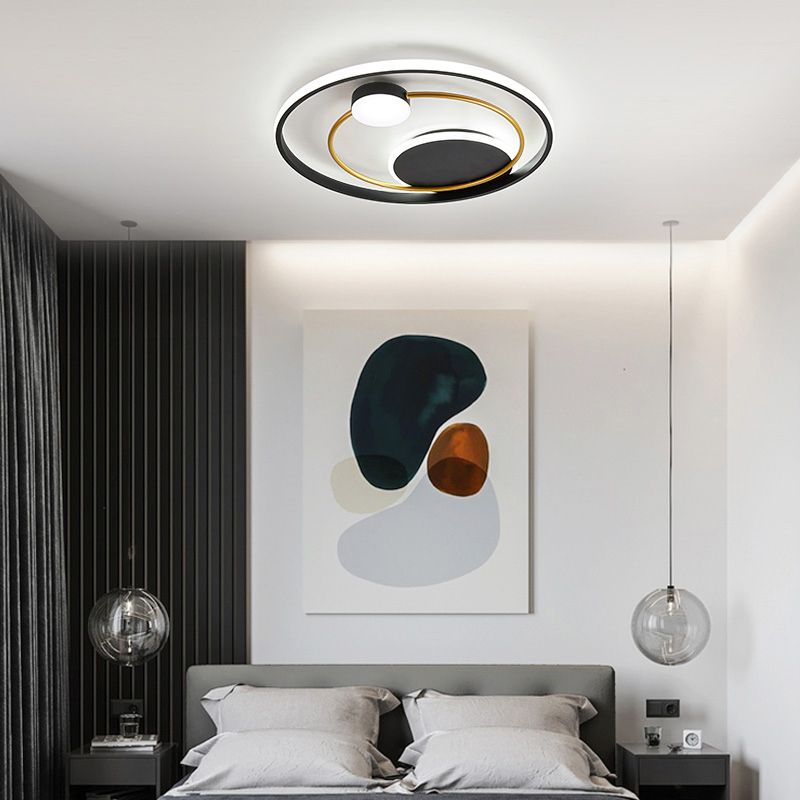 Metal Circular Flush Mount Led Light Postmodern Ceiling Mount Light Fixture for Bedroom