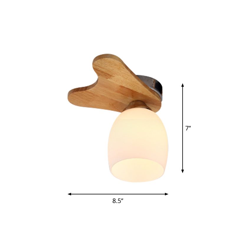 Cream Glass Bell Flush Ceiling Light Nordic 1/5/7-Head Semi Mount Lighting with Antler Top in Wood