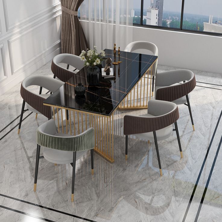 Glam Style 1/2/5/7 Pieces Dining Set Marble Top Dining Table Set with Velvet Chairs