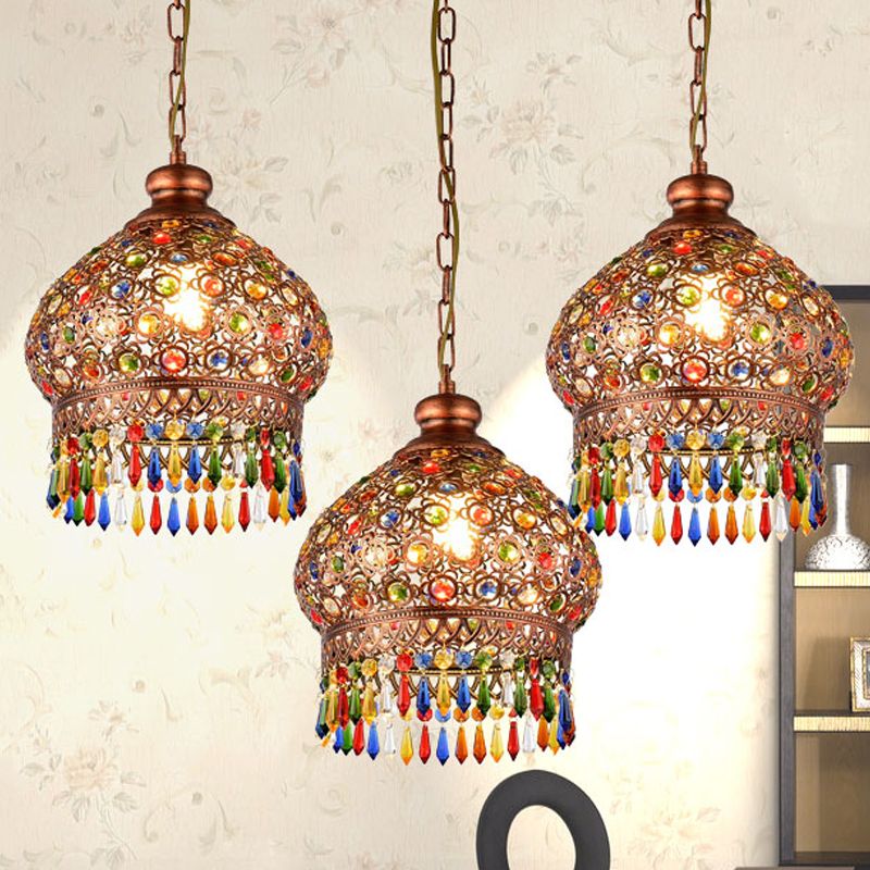 Metal Dome Chandelier Light Fixture Decorative 3 Heads Corridor Suspension Pendant in Brass
