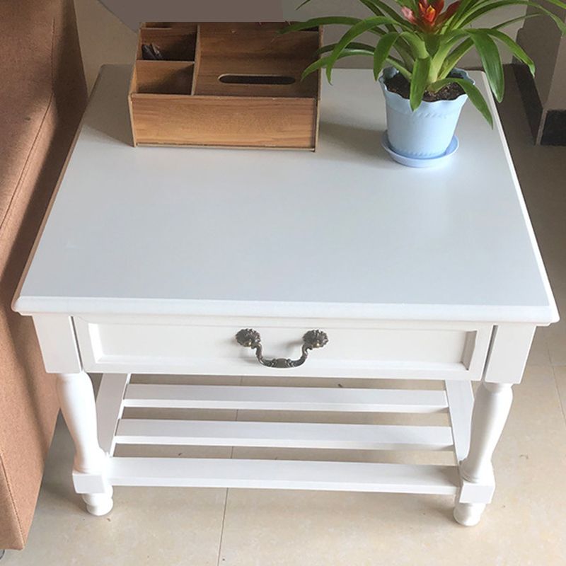 French Country Wood End Table Double Tier Square Sofa Side Table with Storage