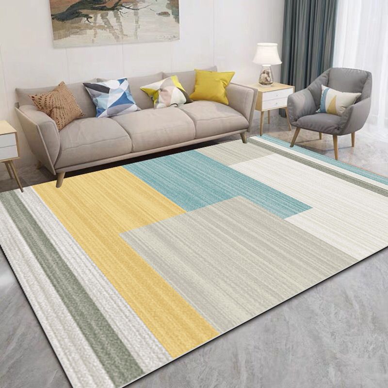 Modern Area Rug Classic Geometry Pattern Carpet Polyester Living Room Rug with Non-Slip Backing