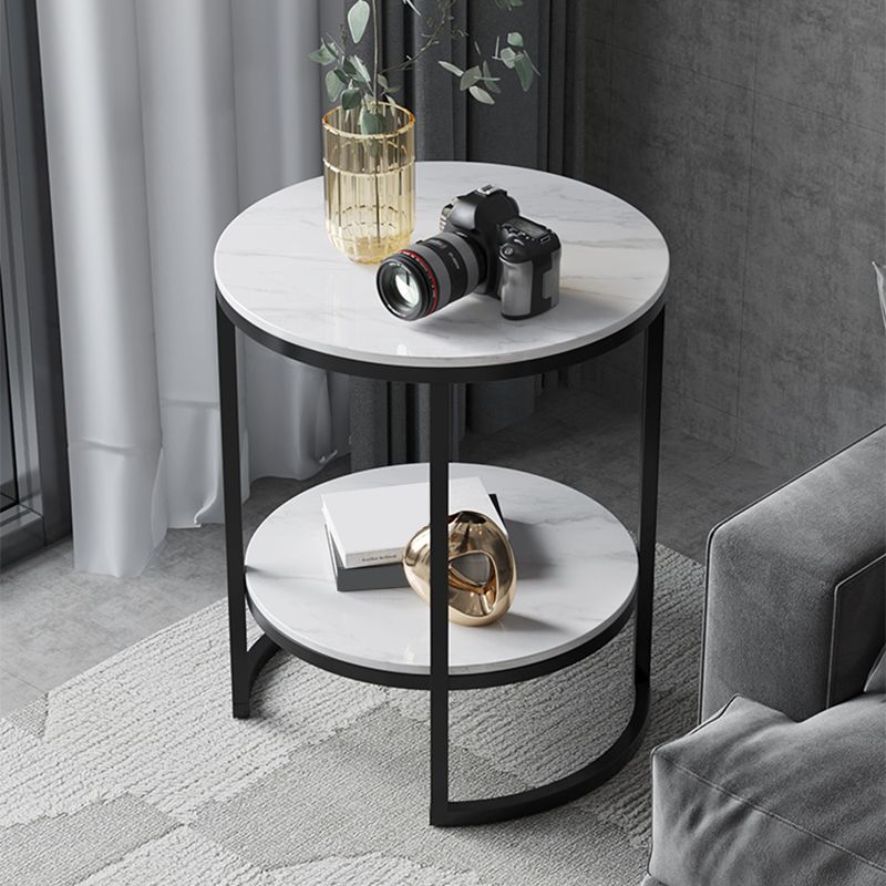 Metal Frame Side End Table Round Stone Top Side Table with Shelf