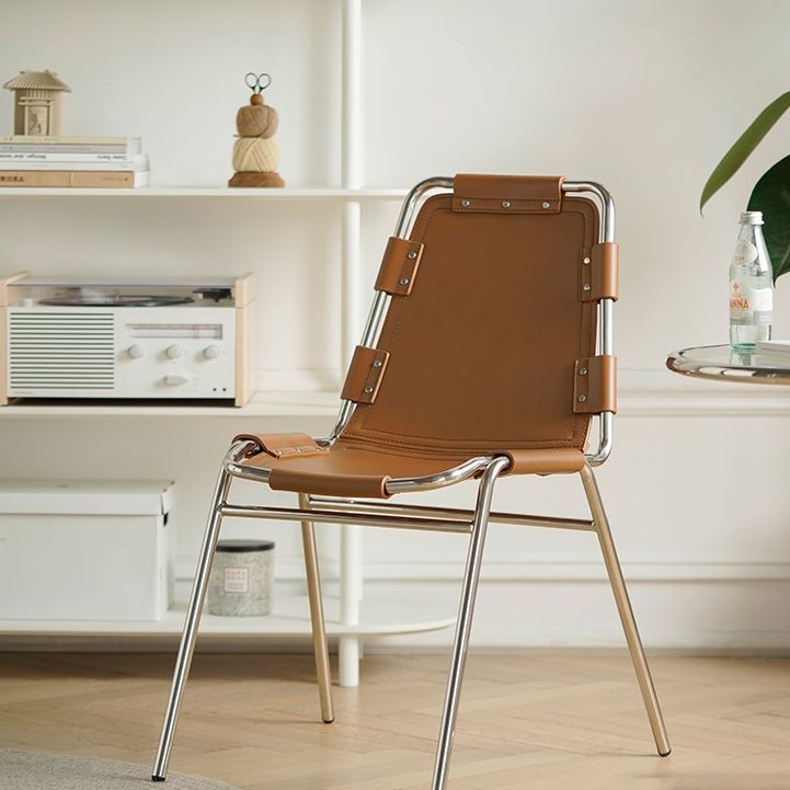 Modern Style Side Chair Leather Metal Base Dining Chair for Home