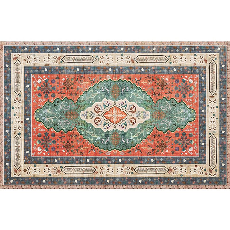 Red Bohemian Area Carpet Polyester Tribal Pattern Area Rug Stain Resistant Rug for Home Decor