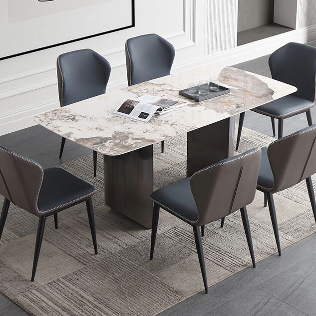Modern Rectangle Shape Sintered Stone Dining Table Kitchen Dining Table with Double Pedestal