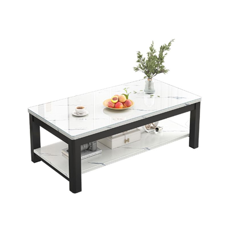 4 Legs Base Design Rectangular Glass/wood Table Modern Style Coffee Table