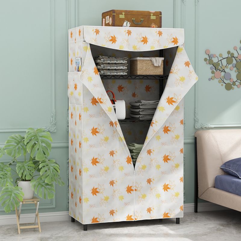 Modern Style Non-Hanging Armoire 4-Shelf Metal Wardrobe Closet