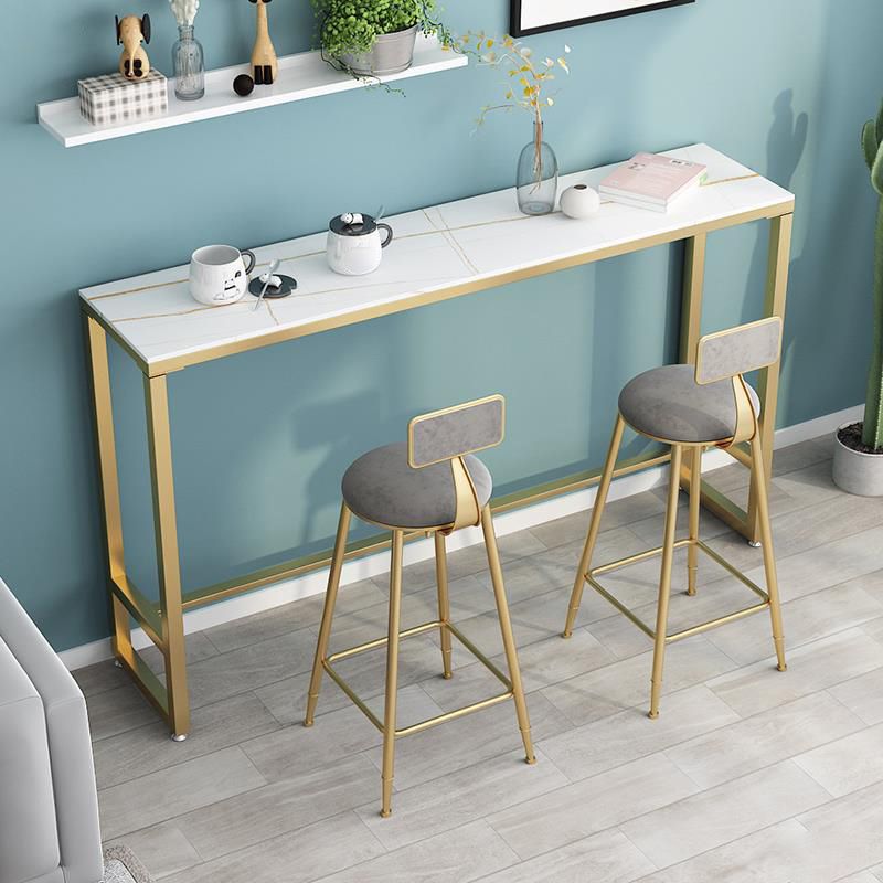 Stone Rectangle Bar Dining Table Modern Bar Table with Trestle Base