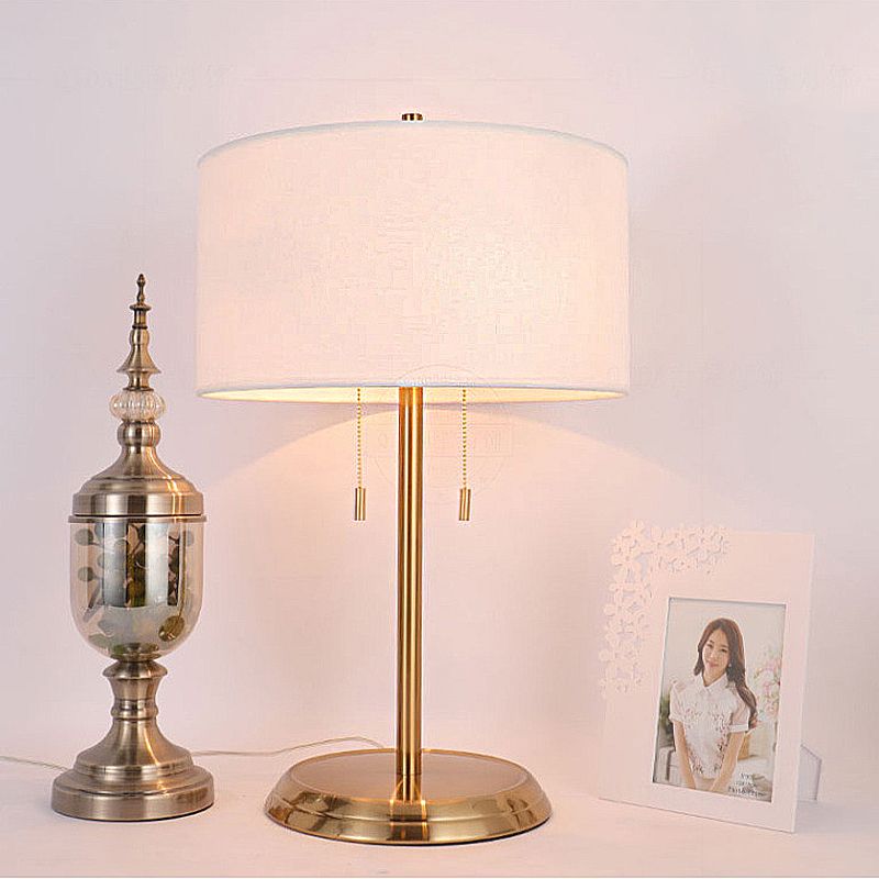 1 Light Drum Desk Lamp Traditional Black/White/Gold Fabric Task Lighting for Bedroom with Metal Base