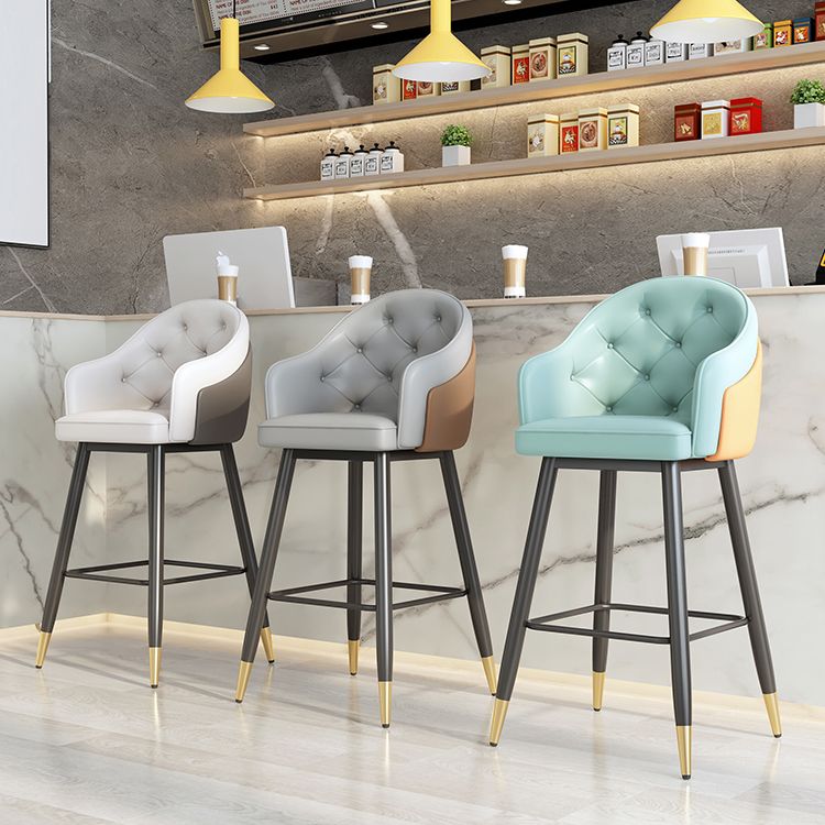 Glam Restaurant Leather Stool Matte Finish Footrest Armed Barstool