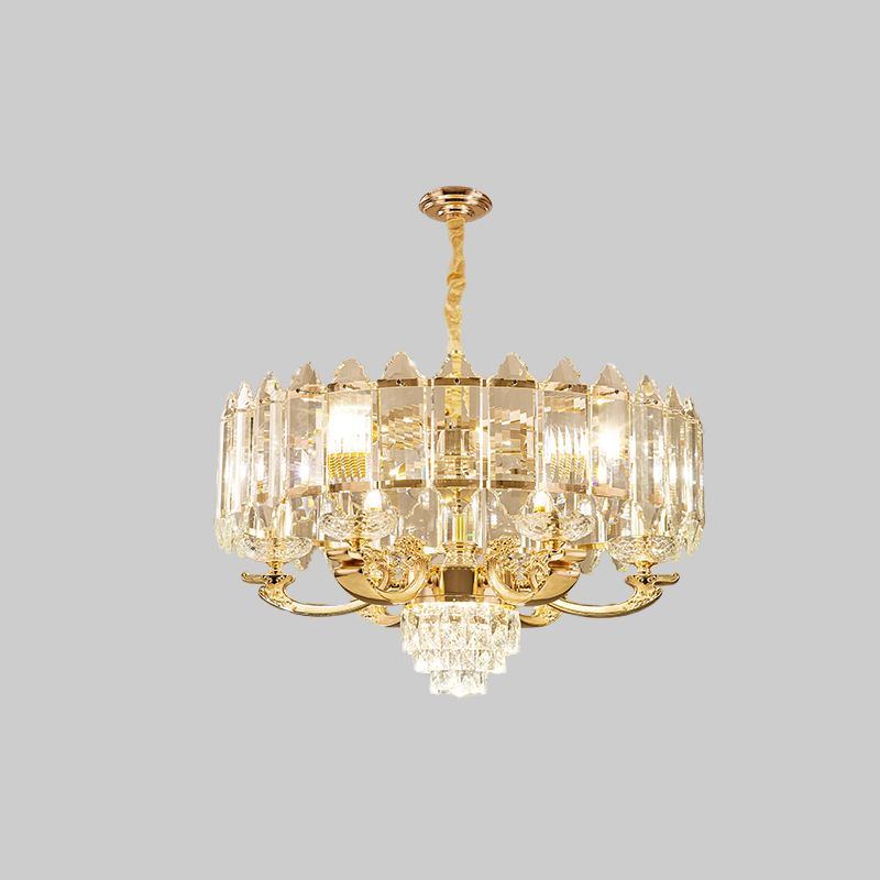Gold Panel Pendant Light Fixture Contemporary K9 Crystal 10 Lights Living Room Chandelier