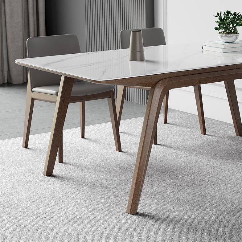 Modern Rectangle Table Sintered Stone Dining Table with Wood Legs
